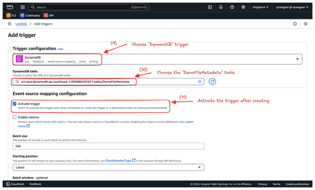 Select DynamoDB and configure