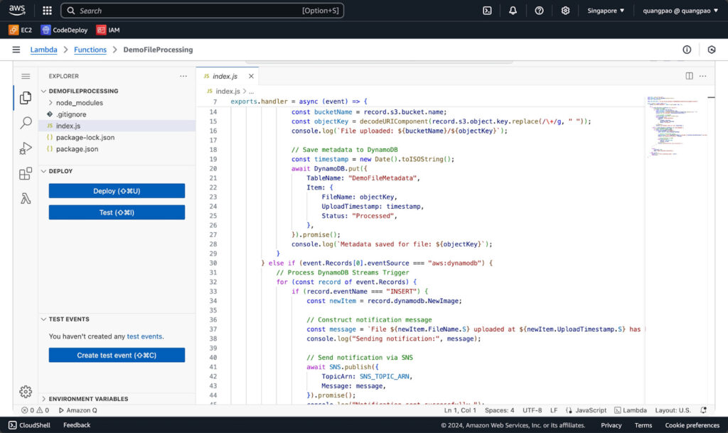 Test the lambda function