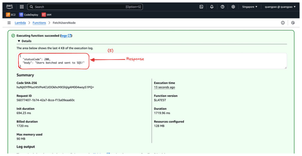 Check the Execution results and the Logs section to verify the output