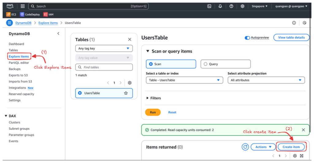 Add data sample to UsersTable (DynamoDB)